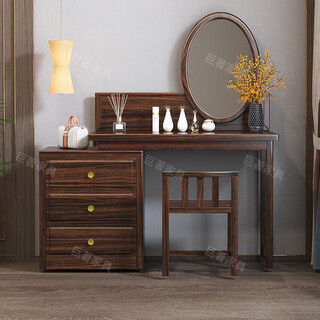 Masterpiece new chinese style solid wood ebony wood dressing table with storage space chinese style bedroom with makeup mirror chair makeup table combination 602# dressing table + makeup stool