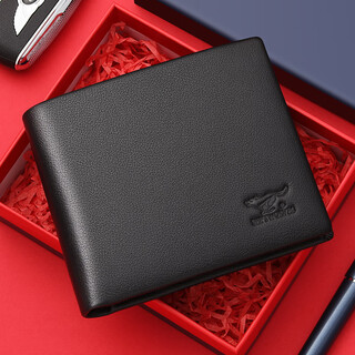 Septwolves wallet men's top-grain leather genuine short id holder hand card holder wallet gift box practical gift for boyfriend's birthday