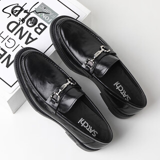 Satchi men's shoes new style men's high-end business casual leather shoes fashionable hand-grabbed cowhide over-the-foot comfortable loafers black 40 one size larger than the national code