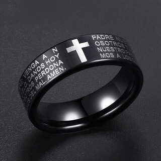Bjyl free engraving cross ring men's trendy and domineering single ring personality retro fashion black index finger ring us size 7 inner diameter 17.3mm