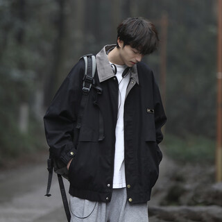 Oemg japanese cityboy hunting lapel jacket men's spring, autumn and summer trendy baseball uniform workwear casual jacket black xl recommended 125-140jin jin equals 0.5 kg