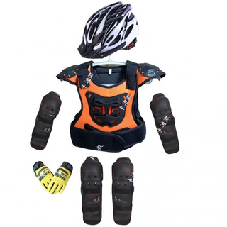 Chaosihui children's motorcycle bicycle balance car armor riding suit knee pads elbow pads chest back racing protective gear anti-fall upgraded armor (orange) + protective gear + gloves + helmet m code (8-12 years old)