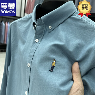 Romon 100% cotton men's long-sleeved shirt spring and autumn new men's shirt oxford embroidery no-iron inch fir trend green xl 180/96a