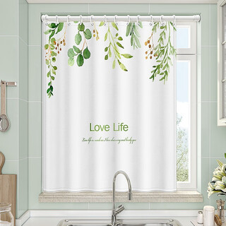 Futuristic kitchen and bathroom curtains, light-proof and oil-proof, toilet and bathroom windows, no punching, blinds, rolling curtains, sunshade curtains, money leaves, curtain width 80x180 height + adapter rod