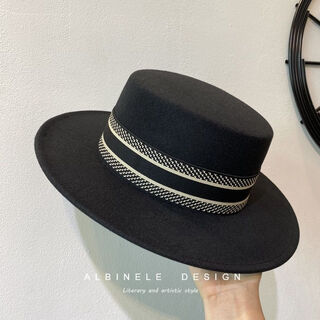 Albinele autumn and winter women's british european and american style woolen hat elegant temperament wide brim flat hat internet celebrity black jazz hat m (56-58cm) khaki