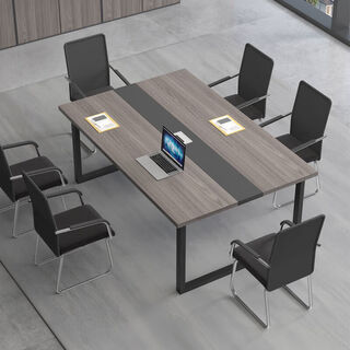 语萌新款会议桌长桌简约现代办公桌椅组合会议室长条桌子工作台 灰橡木黑架 长160宽100高74CM可坐6人