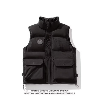Xuanlaiya japanese style three-dimensional large pocket cotton coat vest for men autumn and winter thickened down cotton jacket waistcoat warm loose workwear jacket black 3xl