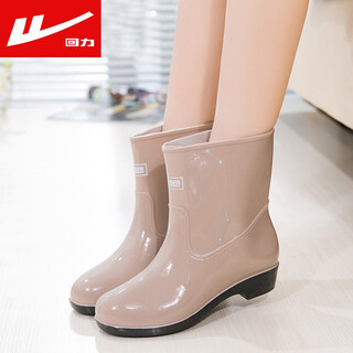 Pull-back rain boots for women, fashionable outdoor mid-calf waterproof rain boots, rubber shoes, rain boots overshoes, non-slip rubber shoes, wear-resistant khaki 37