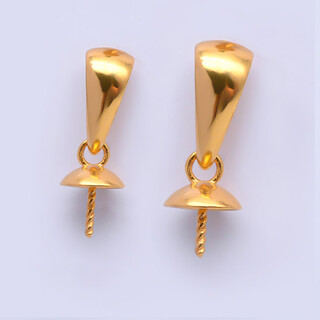 Fat donglai's same style pendant buckle 18k gold large pearl accessories thickened version beeswax half hole round bead empty holder diy 18k gold yellow enlarged version - thickened - half hole buckle