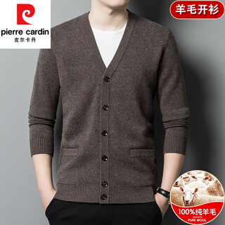 Pierre cardin autumn and winter high-end wool sweater men's 100 pure wool cardigan middle-aged and elderly v-neck sweater knitted cardigan jacket men thick deep camel zyr1766 170/l recommended 115-130jin jin equals 0.5 kg