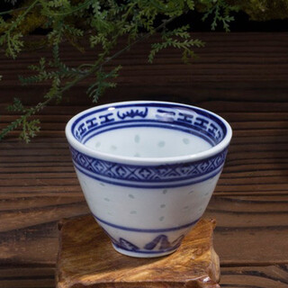 Lichenlichen jingdezhen ceramic tea cup wine glass water cup blue and white exquisite porcelain old-fashioned 80ml thickened two-cylinder cup 1 piece