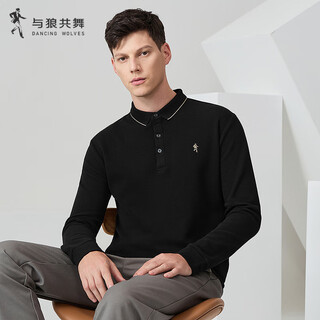 Dances with wolves, upgraded heavyweight cotton, comfortable basic inner layer for autumn and winter, men's long-sleeved polo shirt 001 black 175