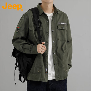 Jeep (jeep) shirt men's autumn and winter long-sleeved shirt men's work jacket loose casual clothes men's military green xl
