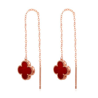 Fire shell 18k gold four-leaf clover ear wire color gold rose gold gold earrings earrings au750 gold earrings 520 valentine's day gift 18k rose gold red agate