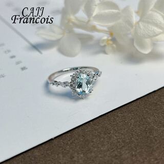 Cajj francois 1.2 carat aquamarine ring for women, natural colored gems, jewelry, gemstones, 925 silver inlaid jewelry, accessories, hong kong 13#