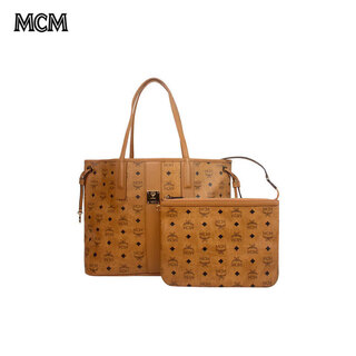 Mcm women's bag medium printed child bag shoulder portable tote bag festival gift mwpealr05 cognac color