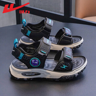 Pull back children's shoes children's sandals 2026 summer new boys' campus breathable sports sandals for middle and large children soft bottom beach shoes black lake blue -0916 37