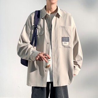 Foss Phil港风长袖衬衫外套男士秋冬季休闲宽松工装打底上衣7303浅灰XL