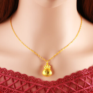 Qianying jewelry gold necklace pendant women's 9999 pure gold lucky bag money bag real gold pendant gives gifts by weight with gold-inlaid silver chain pendant weight 3.43-3.7g (including labor cost 20)