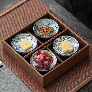 Zhenxi four-gong grid dried fruit plate storage box fruit plate for cooking tea by the fire nut plate new year snacks display plate tea refreshment tray candy dark wood grain four-gong grid four-gong grid