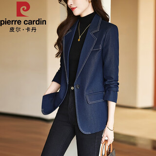 皮尔卡丹复古西装外套女高端2026新款春秋气质休闲今年流行牛仔西服上衣春 藏青色西装 L