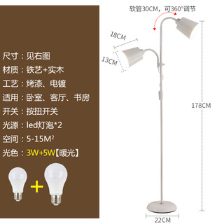北欧客厅卧室简约网红LED现代装饰书房多功能子母立式灯钜 2201白色款3W+3W 暖光