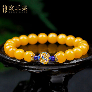 Ouchini beeswax bracelet, natural amber, old beeswax lapis lazuli and cloisonné enamel multi-treasure bracelet, ladies style, russian material