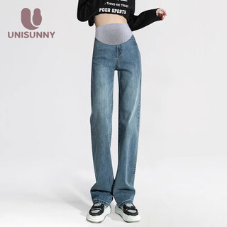 Pregnant women's pants, autumn and winter style, outer wear, belly support, slimming, narrow wide-leg pants, velvet thickened straight jeans during pregnancy, retro blue, spring and autumn style xl recommended 130 140jin jin is equal to 0.5 kg