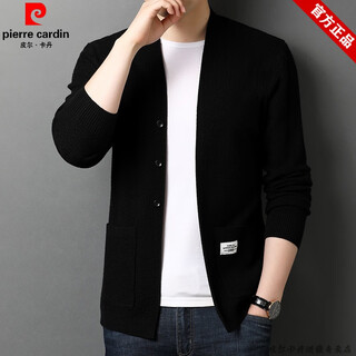 Pierre cardin brand wool sweater men's sweater jacket men's cardigan spring and autumn thin section young and middle-aged fashion casual solid color black 1853xl recommended 175- 195jin jin equals 0.5 kg