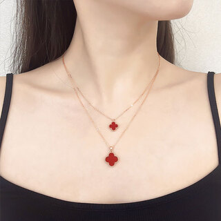 Lai dai gold 18k gold four-leaf clover pendant au750 color gold rose gold gold pendant clavicle chain birthday gift for girlfriend 18k gold rose gold (single pendant) 10mm red agate