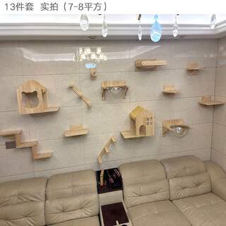 施尼鹿实木猫爬架猫墙豪华猫树木质爬梯抓柱跳板猫窝剑麻墙壁式猫咪玩具 3m 20层 豪华十三件套装
