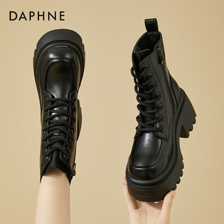 Daphne martin boots women's inner heightening short boots versatile thick heel high heel black plus velvet women's boots 4623607126 black 37