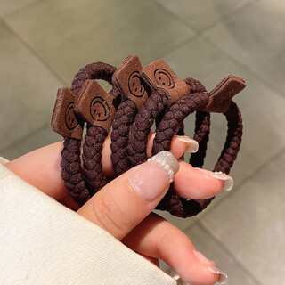 Jiuvia headband women's new high-end rubber band hair simple temperament high elasticity and durability leather set hair band hair rope fq115 smiling face 5-piece set coffee color