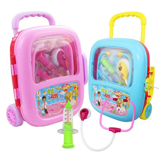 奇森儿童医生过家家玩具套装女孩声光听诊打针手拉箱六一儿童节的礼物 声光-医药箱527A（粉/蓝混发）