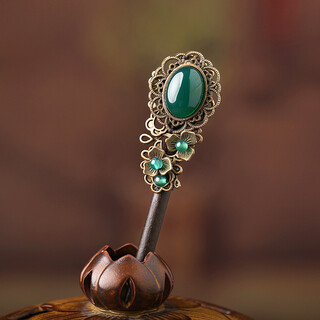 Yanyu jiangnan hairpin plate hairpin classical headdress green agate jewelry ethnic style accessories hair accessories hanfu cheongsam accessories hairpin length 16 cm 1 piece