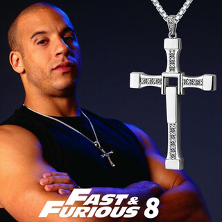 Mingyang decorative sea 925 silver cross necklace men's trendy fast and furious pendant birthday gift for boyfriend cross pendant with hexagonal silver chain 60cm