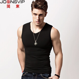 Jianzhu vest men's summer solid color cotton v-neck wide shoulder sports vest slim tight bottoming singlet men's sleeveless t-shirt black l (about 63kg)