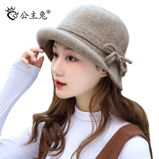 Princess rabbit woolen hat women's autumn and winter korean style curled basin hat casual fisherman hat warm hat middle-aged and elderly mother hat khaki