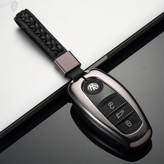 迪加伦 铝合金属 适用2017款新途锐专用钥匙套 大众钥匙包 汽车钥匙扣 男士 女 改装用品 太空灰+时尚编织绳扣 大众途锐钥匙包