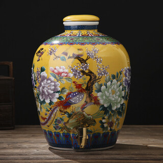 Junxiang jingdezhen ceramic wine jar wine jar with faucet wine bottle soaking wine jar wine storage jar 10 jin jin equals 0.5 kg 20 jin jin equals 0.5 kg 30 jin jin equals 0.5 kg 50 jin jin equals 0.5 kg packed with sealing cover yellow (with faucet) 10 jin jin equals 0.5 kg packed