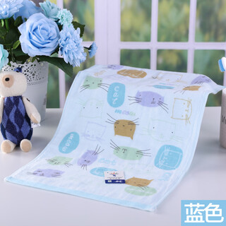 Gold number pure cotton home textile household women's and children's face towel cartoon kitten children's face towel kindergarten children's towel wu nian double-layer gauze soft and water-absorbent 52*28cm blue