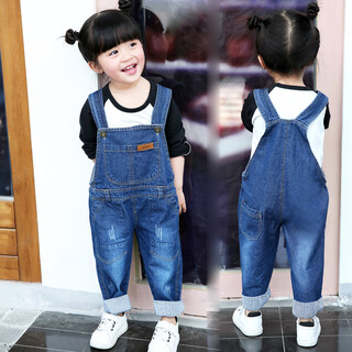 优贝祥 女童男童春秋儿童背带裤小童牛仔裤休闲长裤子韩版潮 基础潮款8010 120码【身高1米1左右】