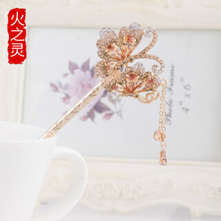 Spirit of fire hairpin classical palace step princess tassel lady's ancient costume adult hair accessories ancient coiled hair headwear ancient style hairpin gold