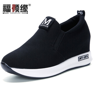Fushunyuan spring and autumn new old beijing cloth shoes sports casual wedge heel slip-on women's shoes breathable inner heightening thick sole comfortable sports women's singles loafers black 36