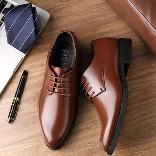Dragonfly brand men's leather shoes cowhide business formal casual youth point-toe shoes heightening british heightening lace-up men's shoes brown 42