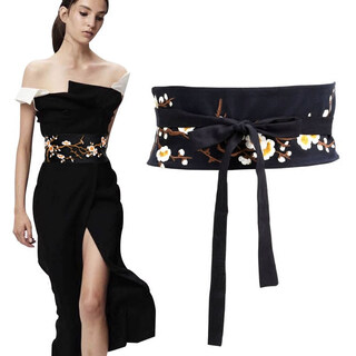 Purple heart bamboo cloth belt women's decorative skirt wide girdle strap embroidered waist fashion versatile dress shirt waist accessories black