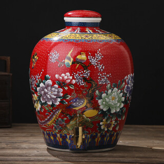 Junxiang jingdezhen ceramic wine jar wine jar with faucet wine bottle soaking wine jar wine storage jar 10 jin jin equals 0.5 kg 20 jin jin equals 0.5 kg 30 jin jin equals 0.5 kg 50 jin jin equals 0.5 kg packed with sealing cover red (with faucet) 30 jin jin equal to 0.5 kg packed