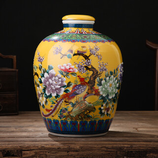 Junxiang jingdezhen ceramic wine jar wine jar with faucet wine bottle soaking wine jar wine storage jar 10 jin jin equals 0.5 kg 20 jin jin equals 0.5 kg 30 jin jin equals 0.5 kg 50 jin jin equals 0.5 kg packed with sealing cover yellow (no holes) 10 jin jin equals 0.5 kg packed