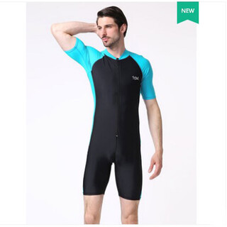 Yobel snorkeling men's and women's sun protection one-piece swimsuit short-sleeved adult seaside swimsuit surf suit wetsuit adult snorkeling suit aqua blue padless unisex l