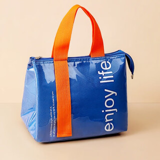 Xinjieyuan high-looking pu waterproof lunch bag handbag large-capacity lunch box bag thickened aluminum foil strong insulation bag lunch box bowl blue